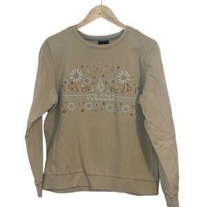 Volcom Women's Beige Floral Pullover Sweatshirt, Sweater, Medium